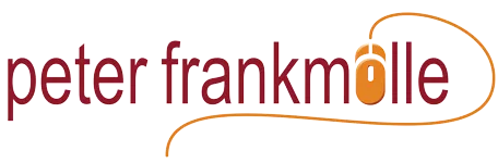 Logo-Variante bestehend aus dem Namenszug Peter Frankmölle in dem das ö als Computer-Maus dargestellt wird.